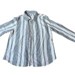 Orvis Linen Black White Striped Coastal Casual Long Sleeve Button Up Shirt Top Photo 0