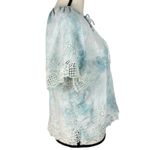 Anthropologie X-Small Top Tie-Dye Floral Embroidered Keyhole V-Neck Eyelet Lace Photo 4