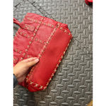 BERGE ITALY GENUINE LEATHER TOTE BAG RED w/ TAUPE STITCHING BOHO‎ WOMENS PURSE Photo 1