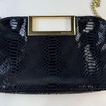 Michael Kors MK Black Python Snake Print Embossed Patent Leather Berkeley Clutch Photo 0