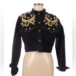 Paris Blues Vintage Y2K Denim Jean Jacket Black Gold Glitter Stars Mirrored sz M Photo 0