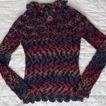 Vintage Colorful Gradient Crochet Open Knit Long Sleeve Sweater Y2K 70s Photo 0