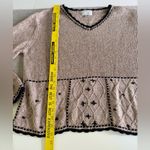 Christopher & Banks Vintage 90s  Tan Black Hand Embroidered V Neck Sweater Medium Photo 8