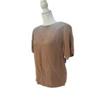 TESS short sleeve TAN BLOUSE SHOULDER PADS 100 % SILK SIZE MEDIUM Photo 1