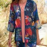 Soft Surroundings Floral Sheer Topper Kimono Jacket Top Sz M Vacation Photo 2