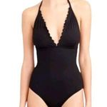 J.Crew  Scalloped Neckline Matte Black One Piece Tie Neck Swimsuit Womens Size 0 Photo 0