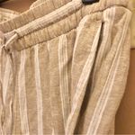 Banana Republic  Striped wide Leg Crop‎ Linen Blend Pants Tan White Small Photo 3