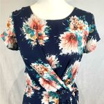Navy floral burst wrap top cropped jumpsuit with pockets size small Blue Photo 1