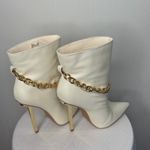 Cape Robbin  Joelle White Ankle Boots Gold Chain Pointed Toe Heels Size6(B79) Photo 3