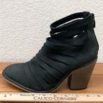 Free People  Hybrid Charcoal Gray Nubuck Leather Strappy Chunky Heeled Booties 37 Photo 6