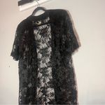 Vintage Lisa’s Cardigan Black Lace Short Sleeve Open Front Gold Buttons Size XXL Photo 4