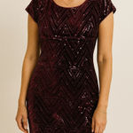 Eliza J Velvet Sequin Geometric Formal Party Cocktail Dress Burgundy Red Size 8 Photo 0