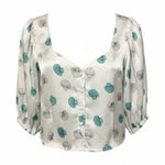 Nasty Gal Shell Print Satin Cropped Blouse Womens Size 6 White Green Party Photo 0