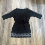 White House | Black Market Black Dress Blouson Split Sleeve with Embellished Trim Photo 3