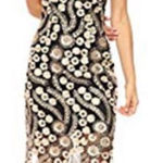 Bebe Black Gold 3D Embroidered Floral Lace Appliqué Midi Slip Dress size 2 Photo 0