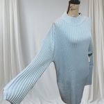 BP NWT . Mock Neck Long Sleeve Cotton Blend Rib Sweater Dress In Blue Cashmere L Photo 6