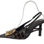 Tory Burch  Black Pointed Toe Patent Crocs Sling Back High Heels Pumps Shoes 7M Photo 0