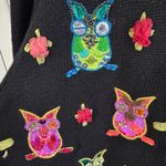 Jack B Quick ribbon beaded embroidered owl cardigan size large Black Photo 2