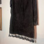 Black Denim Look Mini Dress Embellished Beaded Button Front Lace Size Medium Photo 9