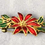 Vintage Estate Holiday Poinsettia Gold Tone Brooch Pin Christmas Party Photo 5