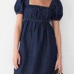 J.Crew EUC  Linen Blend Denim Square Neck Puff Sleeve Dress Size 00 Photo 0