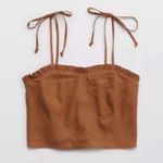 Aerie linen blend corset tank cottagecore tie spaghetti strap camel brown M Photo 7