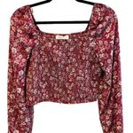 Pink Rose Floral Smocked Off Shoulder Long Sleeve Blouse Pink White Size Medium Photo 0