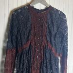 Barok Paris Lace Long Sleeve Maxi Dress Two Tone Burgundy Red & Navy Blue Photo 4