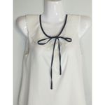 ZARA  White & Black Blouse‎ Women's XS Tie Neck Flowy Casual Top Academia Preppy Photo 1