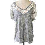 Miss Me Vintage  Lace Tee Top Gray Beaded V-Neck Photo 11