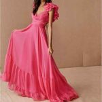 Anthropologie Mac Duggal Ruffle Tiered Cut Out Chiffon Gown 67911 Hot Pink Size  4 Photo 2