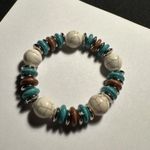 Beaded Plastic With Stone Style Stretchy Bracelet 6 1/2 Inch Blue Beige Brown Photo 1