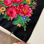 None Vintage Black Soft Woven Bandana Neck Tie Scarf Wrap Bright Floral Print Photo 4