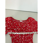 Anthropologie Kindred Red Floral Wide Leg Smocked Waist Flounce sleeve Jumpsuit Photo 4