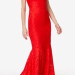 Betsy and Adam  V Neck Lace Mermaid Gown Red Size 6 Photo 1