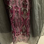 Vintage Scarf Goth Boho Print Gray Sheer With Pink Purple & Print 85” L X 40” W Photo 3