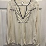 H&M Women's Off White Chiffon Blouse Size 10 Long Sleeve Boho Embroidered Photo 0