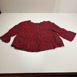 Madewell Red Black Small Tartan Plaid Tiered Button Back Bell Fluted Sleeve Top Photo 1