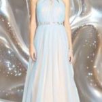 City Triangles Nude and sky blue jeweled halter top maxi Prom Dress. Size 17 Photo 1