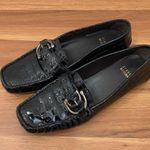 Stuart Weitzman CIBW 40351 Black Croc Patent Leather Buckle Strap Loafers 8.5M Photo 2