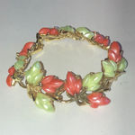 Vintage Gold Tone Green Melon Thermoset Floral Chunky Bracelet Photo 1