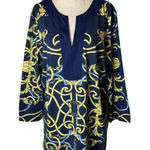 J. McLaughlin Shirt Women XL Blue Gold Chain Catalina Cloth Tunic Top Preppy Photo 0