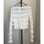 Anthropologie Ruffle Knit Sweater White New Defect Small Photo 2