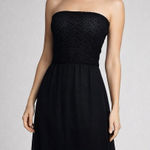 Emporio Armani Strapless Silk Black Midi Dress Textured Mesh Flowy Size Large Photo 0