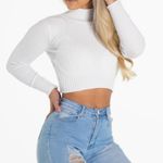 NVGTN Off White Ribbed Long Sleeve Turtleneck Form Fitting Crop Top Medium NWT Photo 9