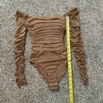 Princess Polly  Delaney tan ruched mesh off-the-shoulder long sleeve bodysuit 2 Photo 6