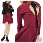 Topshop Tie Back Skater Dress Maroon Red Ribbed Long Sleeve Womens Size 6 Photo 1