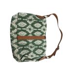 Y2K 90s The Sak Green Floral Canvas Shoulder Bag Brown Faux Leather Trim Purse Photo 5