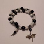 Women’s Stretchy Spiral Bracelet Bead Beaded Black /White Stones Dragonfly Charm White Photo 0