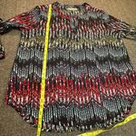 Versona Shirt Womens XL Blue Red Abstract Print Roll Tab Sleeve Pullover Blouse Photo 2